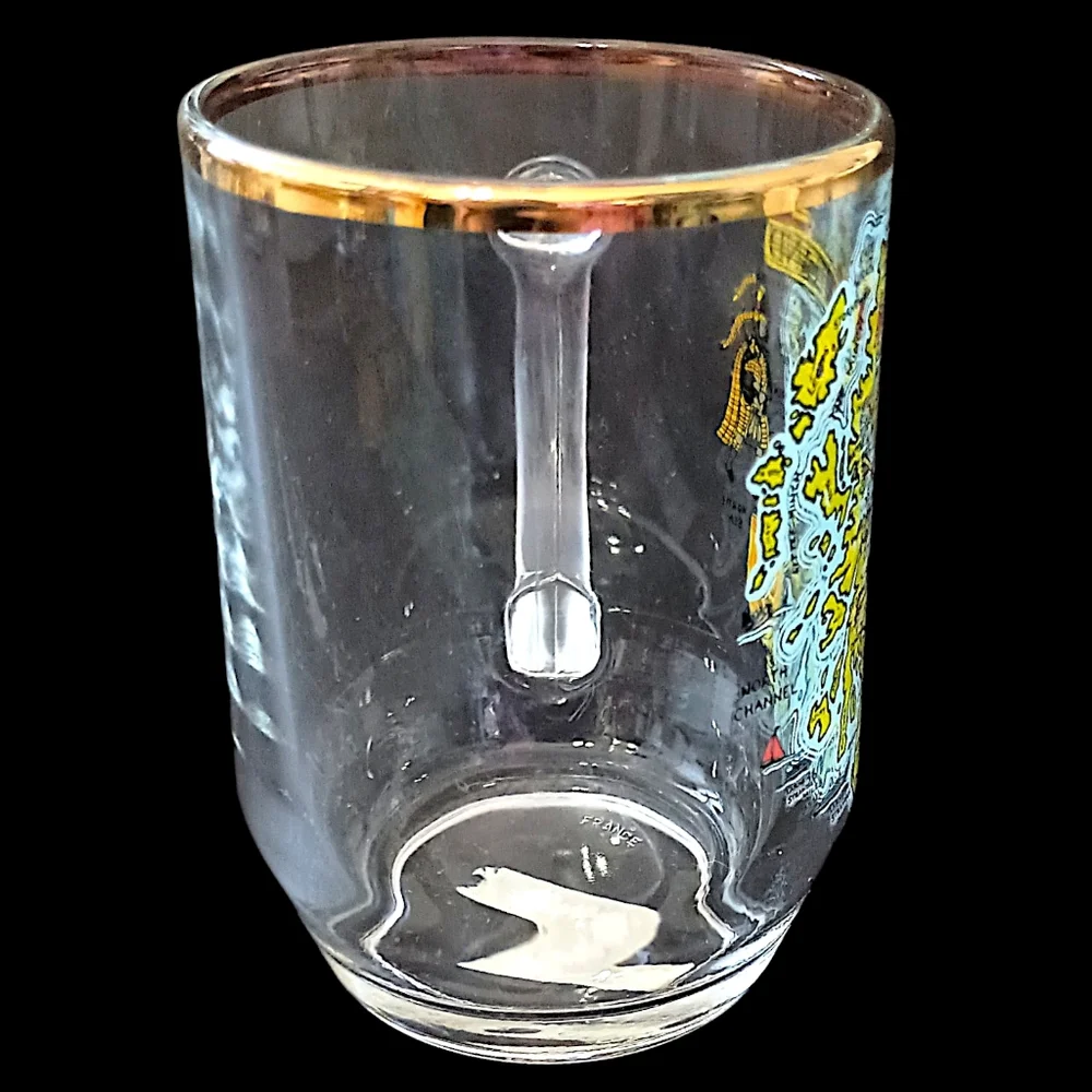 Vtg Scotland Souvenir Glass Mug Cup Gold Trim Transfer Ware‎ Map Highland Arts